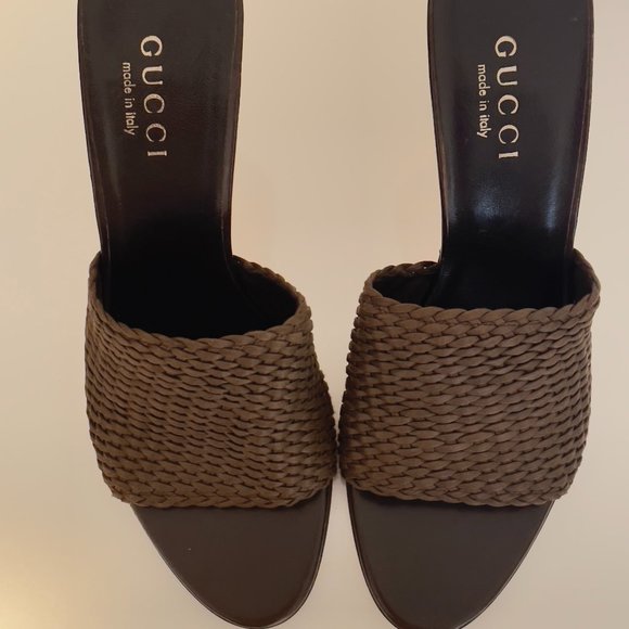 Gucci Shoes - GUCCI MULES 90s Brown Woven Heeled Sandals